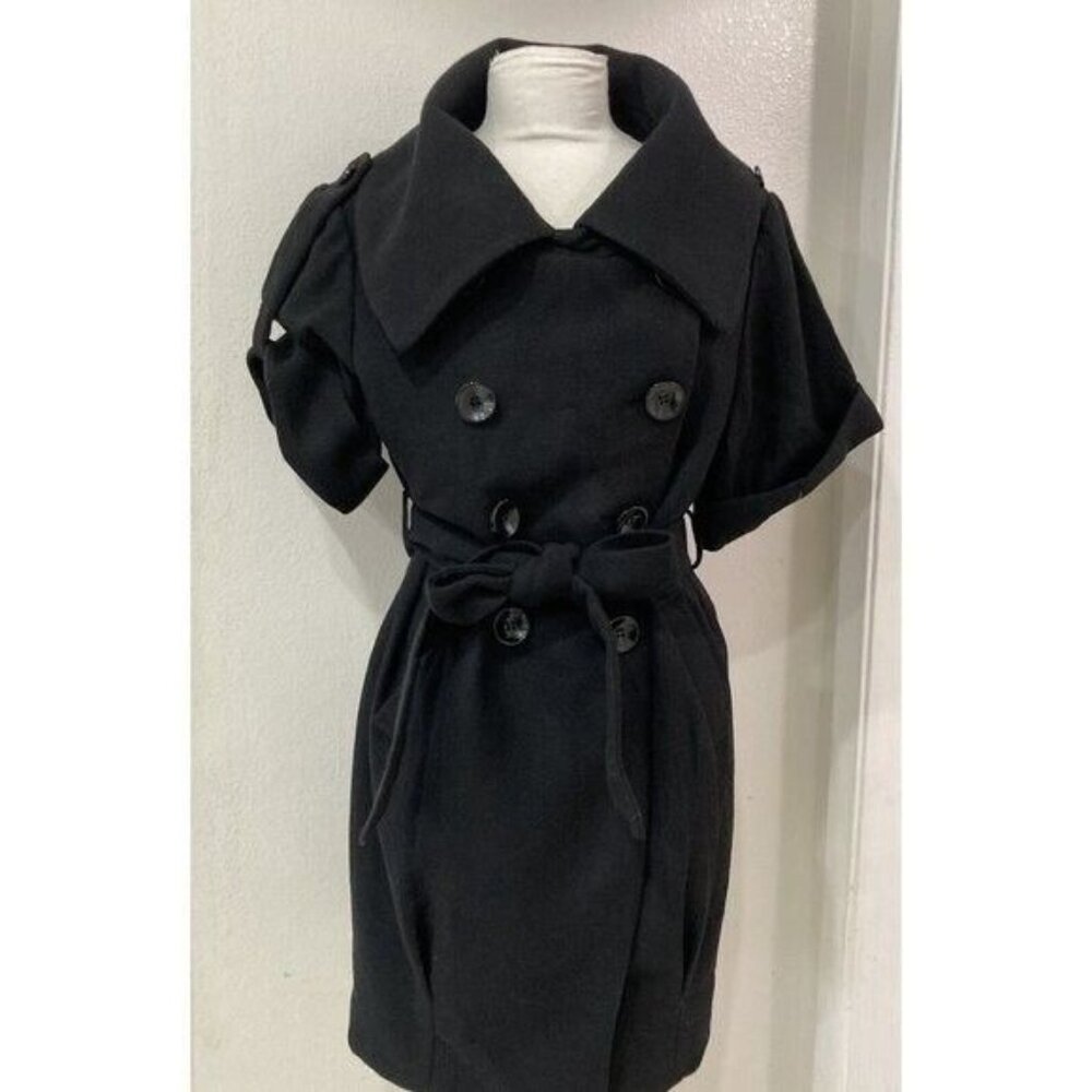 VERO MODA Classic Black Wool Coat Retro Double-Breasted Size S-M New w tags - Picture 6 of 8